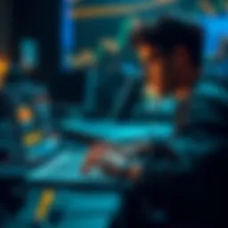 Understanding Crypto Basics A person studying cryptocurrency concepts with a laptop, showing graphics of wallets and keys on the screen.