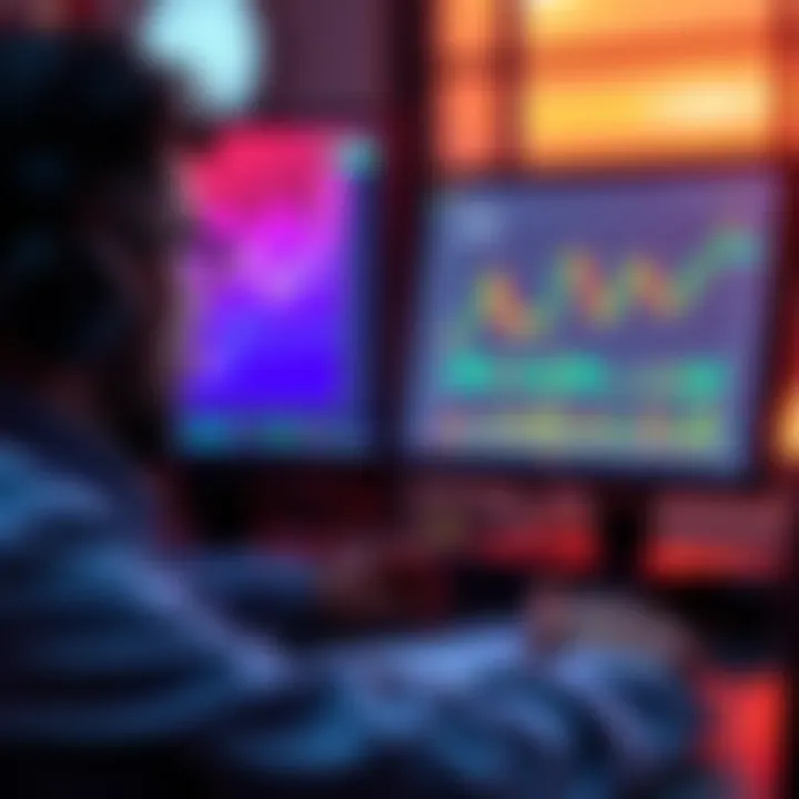 A beginner looking at a computer screen displaying cryptocurrency charts and graphs, with a notepad nearby for taking notes.