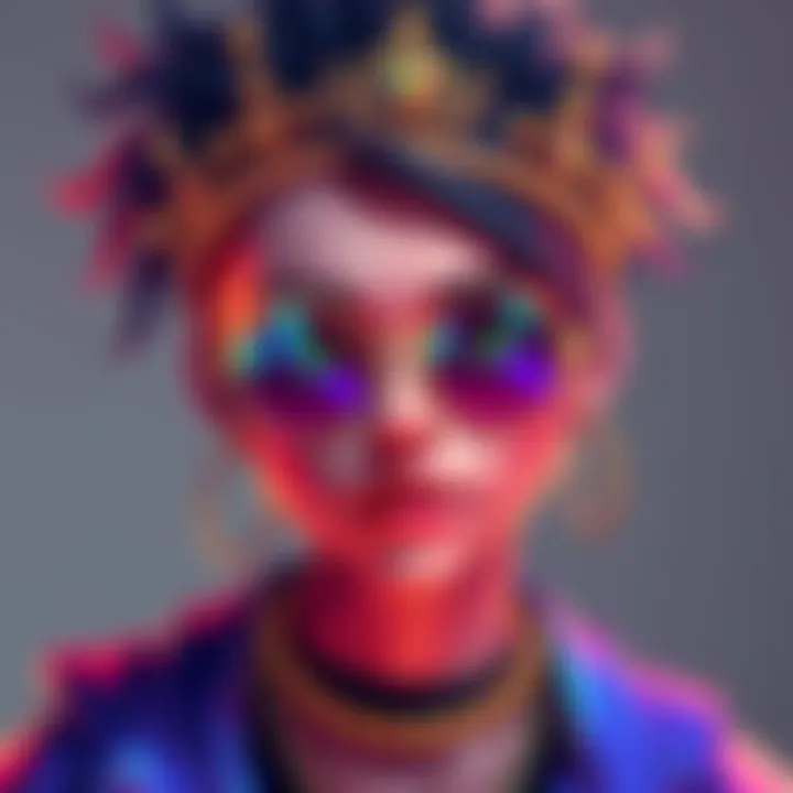 A colorful digital art piece showing a Cryptopunk character wearing a tiara, showcasing unique traits and vibrant features, representing current discounts on Cryptopunks
