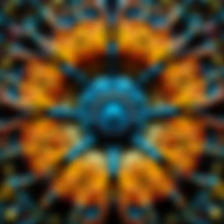 A close-up view of a striking and unusual pattern with intricate shapes and colors, inviting viewers to reflect on its meaning.