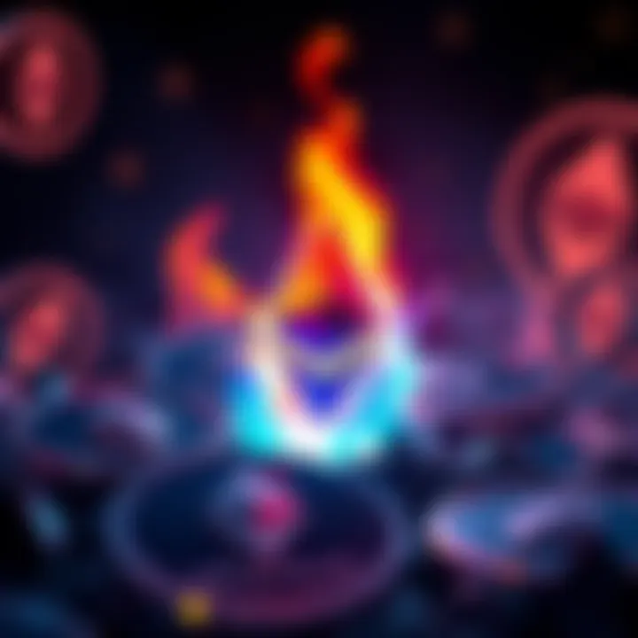 Visual representation of Uniswap burning 8,950 ETH, showing a digital flame with Ethereum logos around it.