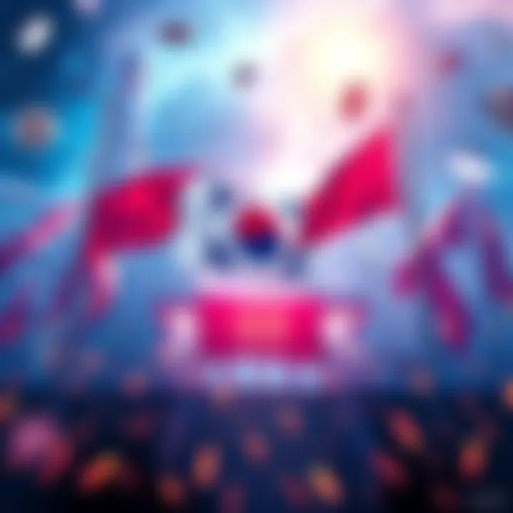 Visual representation of the Upbit exchange with South Korean flags and digital currency symbols