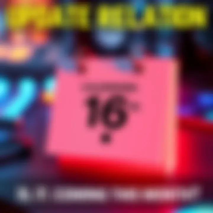 A calendar marked with the 16th and a question mark, representing the uncertainty around the update release.