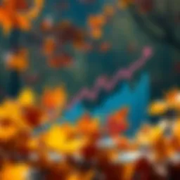 A graph showing rising trends in cryptocurrency values during Uptober, with autumn leaves in the foreground.