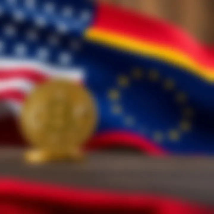 A US flag in the background with a Bitcoin symbol in the foreground, representing the impact of US actions on crypto markets.