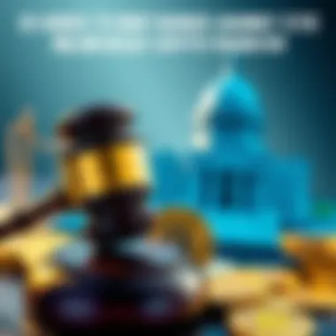US Government Decision on Crypto Fraud Charges A gavel and cryptocurrency coins representing the legal decision to drop charges against a crypto fraudster