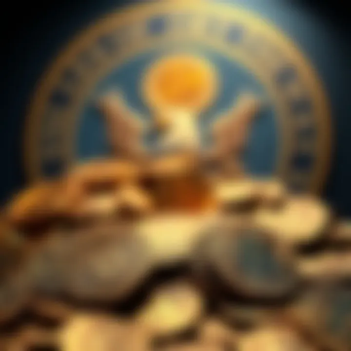 US Government Cryptocurrency Seizure A graphic showing a large pile of digital cryptocurrency symbols with a government seal in the background, indicating a seizure by the US government.