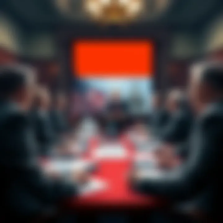 US lawmakers discussing CBDC ban Group of US lawmakers in a meeting discussing the ban on Central Bank Digital Currency, with papers and charts around them.