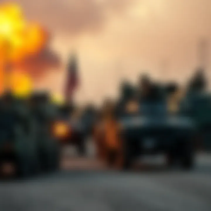 US military forces preparing for a potential ground invasion into Iran, with soldiers and vehicles ready for deployment.