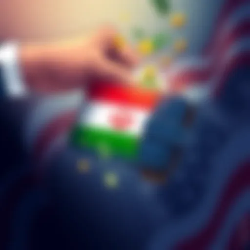 An illustration showing a digital wallet with currency symbols being taken away by a hand labeled USA.