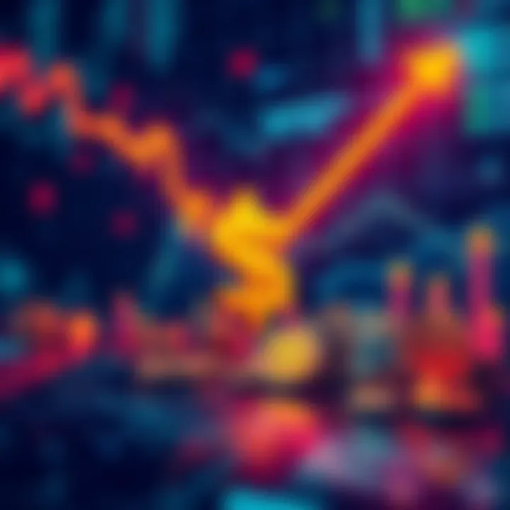 A graphic showing a downward trend in the US Dollar alongside rising and falling cryptocurrency symbols, illustrating market reactions.