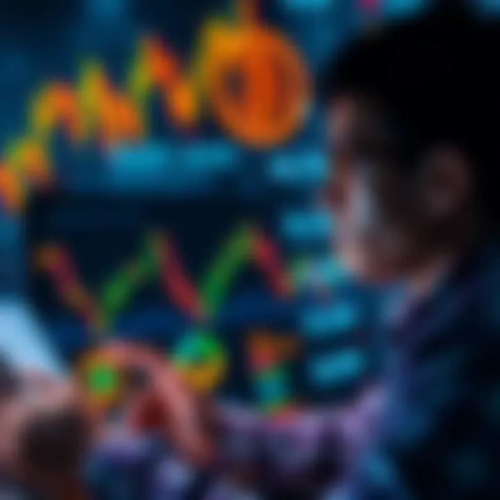 A thoughtful individual analyzing cryptocurrency charts and USDC market trends, symbolizing the complexity of digital currency decisions.