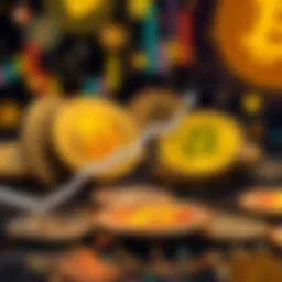 Graphic showing a downward trend in USDT's dollar peg rating with symbols of cryptocurrencies in the background.