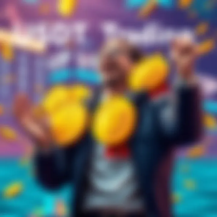 A graphic showing a trader celebrating with USDT coins and VIP badges, representing rewards from trading in Phase 6.