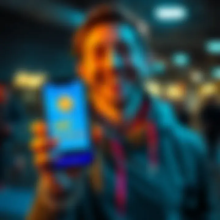 Person smiling and holding a phone showing the Sweatcoin App interface, indicating fitness success