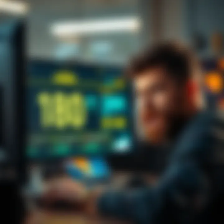 A person looking disappointed while checking mining results on a computer screen, with the numbers 180 PI and 3800 validations displayed