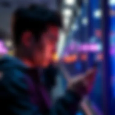 User Saving Streaks A person looks at their phone, considering saving a missed daily check-in streak for a reward.