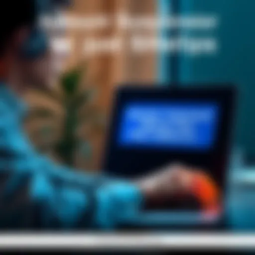 A person looking worried while typing on a laptop, with a message about account suspension on the screen