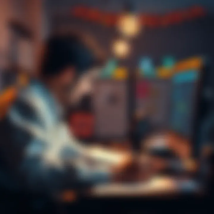 A frustrated user posting on a forum about their lengthy account migration issue, looking for community assistance, with a computer and notes in front of them.