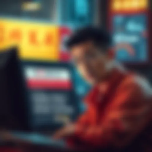 User Frustrated After Survey Ban A person looking worried while reading a computer screen about survey restrictions after moving to Japan.