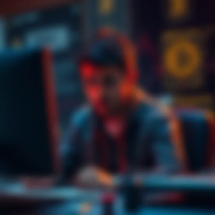 A person sitting at a computer looking frustrated and confused after being banned from a Bitcoin forum for asking questions.