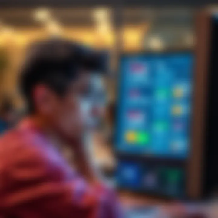 A person looking at a computer screen with confused expression, showing tax reports with error messages and negative balance highlights.