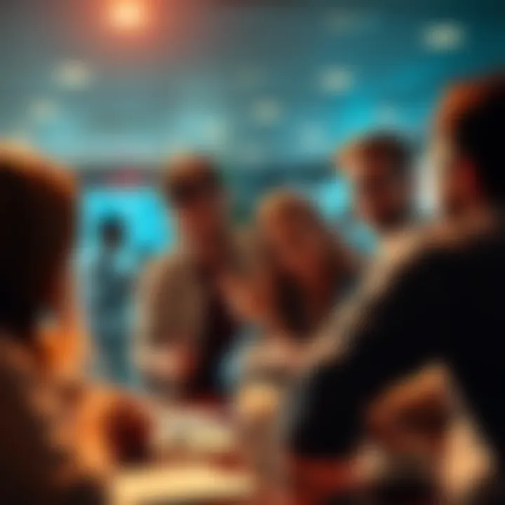 People discussing feedback on a new user interface in a friendly setting