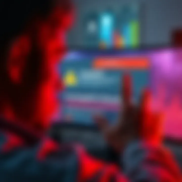 User warning about withheld funds A concerned person looking at a computer screen showing a cryptocurrency platform with an alert message