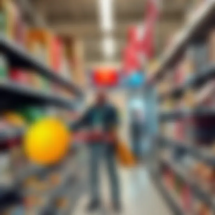 A person making a purchase with Bitcoin in a store in Canada, showcasing a Bitcoin symbol with a shopping cart.