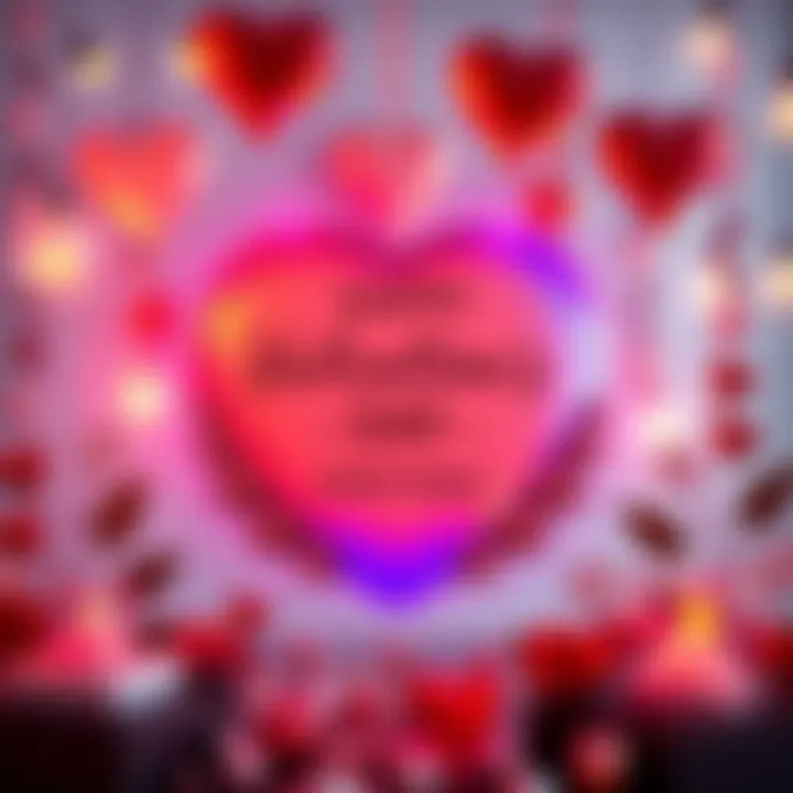 Valentine's Day Badge Celebration A heart-shaped badge celebrating Valentine's Day with vibrant colors, surrounded by festive decorations and symbols of love.