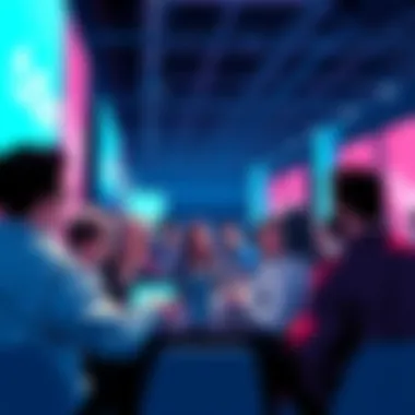A group of people discussing blockchain technology and Vechain at a community event