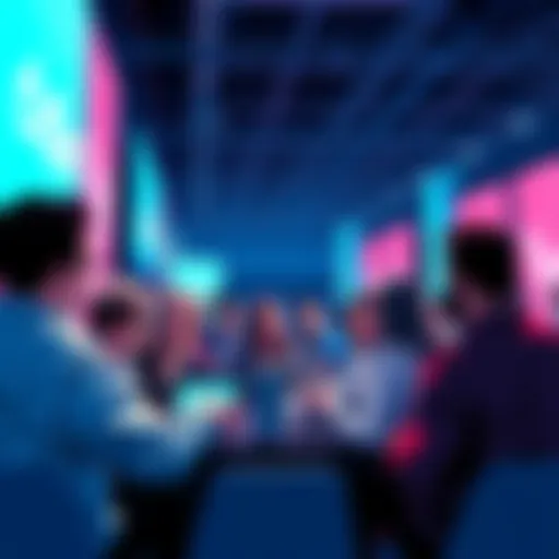 A group of people discussing blockchain technology and Vechain at a community event