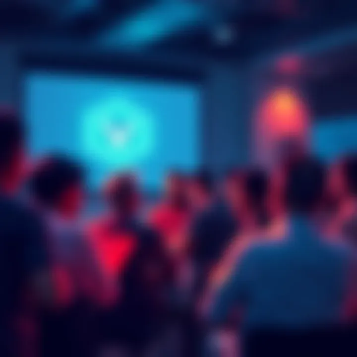 A group of people engaged in a discussion about blockchain technology, sharing ideas on Vechain's advancements and governance.