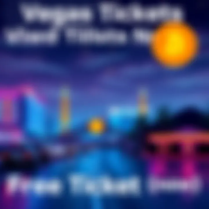 Illustration of Las Vegas skyline with casino lights and Bitcoin symbol, showcasing free ticket offer