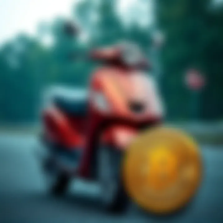 A Vespa GTV scooter alongside a Bitcoin symbol, representing a financial investment
