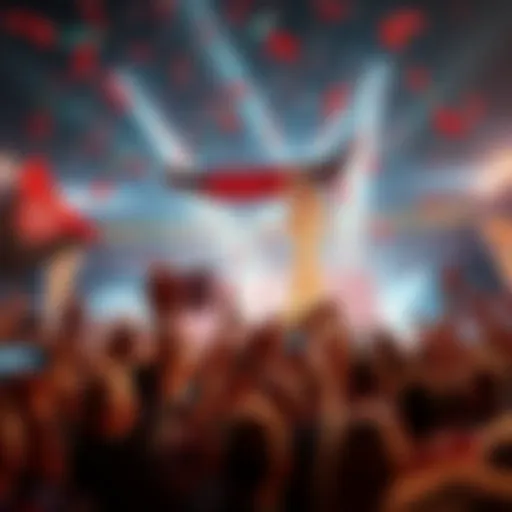 A crowd cheering and celebrating Fierce's victory with banners and confetti in the air.