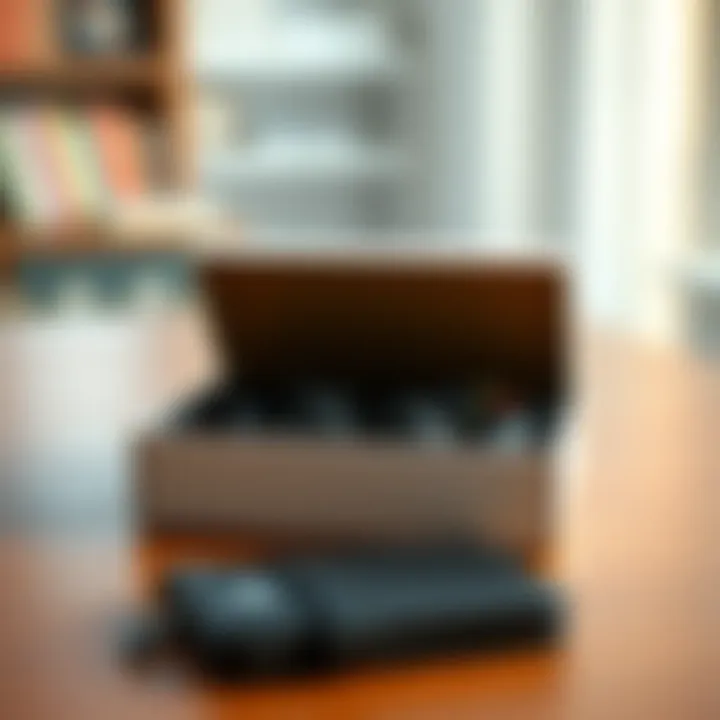 A video game box open to reveal a digital wallet inside, placed on a wooden table.