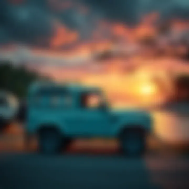 A stunning vintage 90s 4x4 parked by a scenic river, embodying the spirit of adventure and nostalgia.