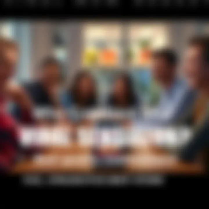 A group of people laughing and discussing a popular meme in a casual setting, with a smartphone showing the meme on a table.