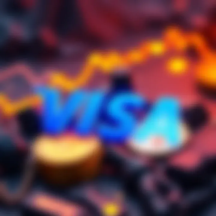 Illustration of Visa logo integrated with Ethereum symbol and stablecoins, representing payment innovation.