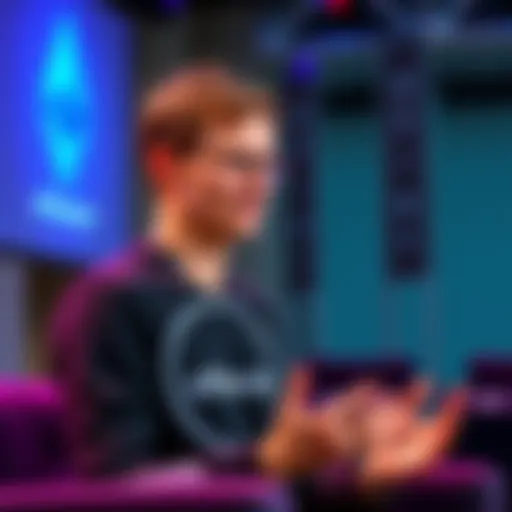 Vitalik Buterin speaking at a conference about the role of AI in Ethereum's development