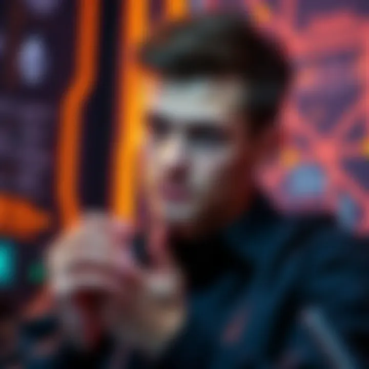 An artistic representation of Vitalik Buterin discussing privacy features for Ethereum, with elements symbolizing blockchain security and user anonymity.