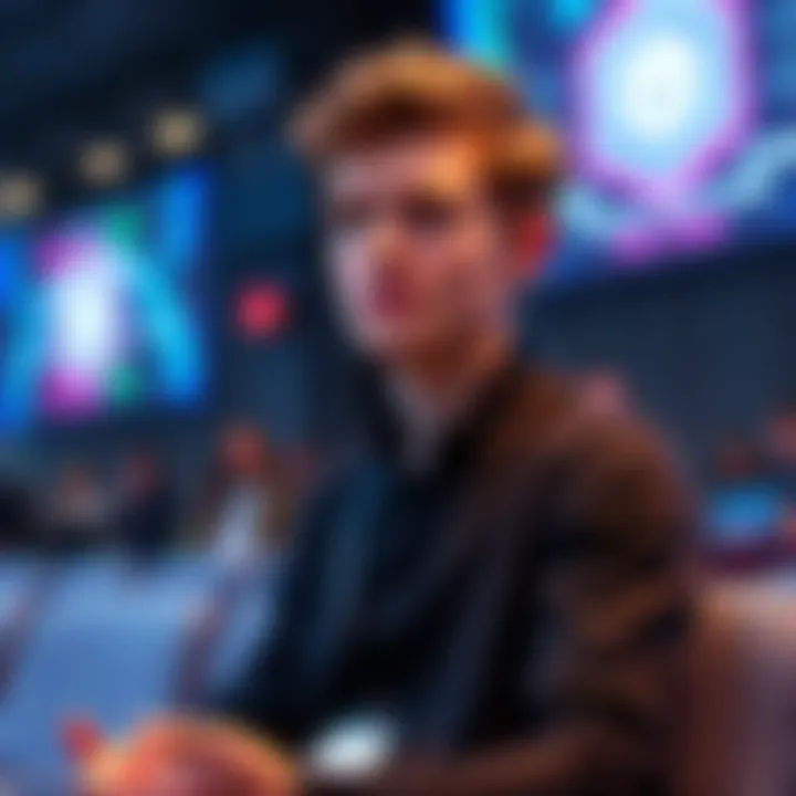 Vitalik Buterin speaking about blockchain Vitalik Buterin discussing the future of Layer 2 scaling in a conference setting