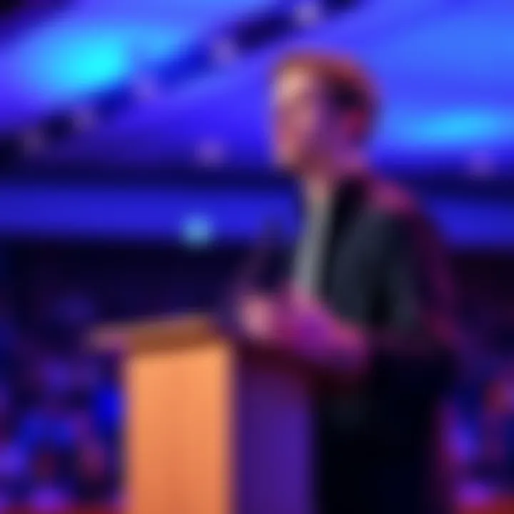 Vitalik Buterin speaking at a podium Vitalik Buterin discussing democracy and authoritarianism at a conference
