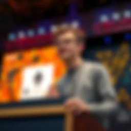Vitalik Buterin at a podium sharing details about Ethereum's quantum resistance roadmap, with visual aids showing cryptographic strategies