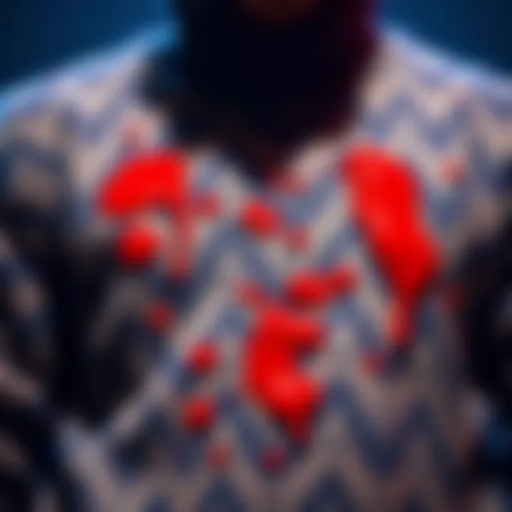 A close-up of a sweater with visible vomit stains