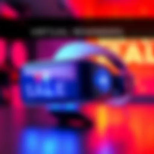 A vibrant advertisement showcasing a virtual reality headset with a sale banner in bold letters, capturing the excitement of the ongoing VR sale.