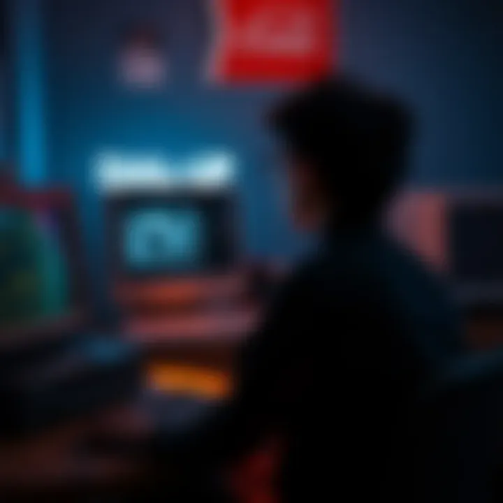 Waiting for Dial-Up Internet A person sitting in front of an old computer, waiting for dial-up internet to connect, showing anticipation and nostalgia.