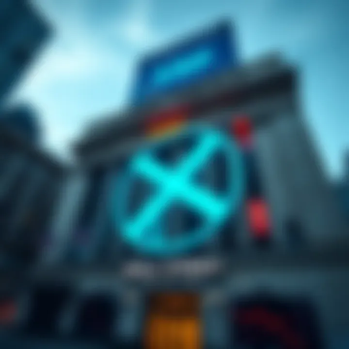 Wall Street Firm Discloses XRP Holdings A Wall Street office building with stock charts in the foreground and a large XRP logo displayed prominently