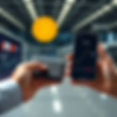 A person holding a hardware wallet in one hand and a stock market chart on a smartphone in the other hand, comparing options for Bitcoin investment.